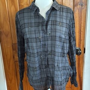 Rock & Republic Gray Casual Button Down Shirt with Plaid Design